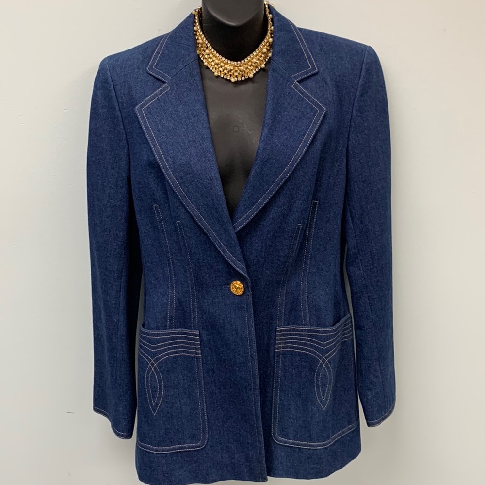 ESCADA Margaretha Ley Dark Denim 100% Cotton Blazer